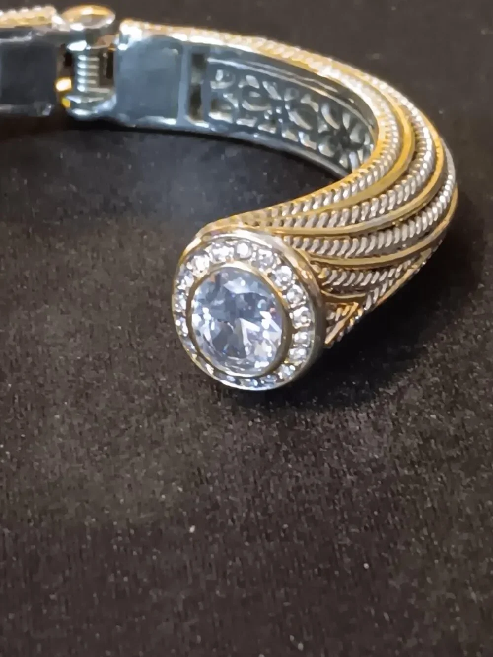 Vintage Bracelet Silver & Zircon Gemstone Wrap Style W/Spring GORGEOUS !**READ**